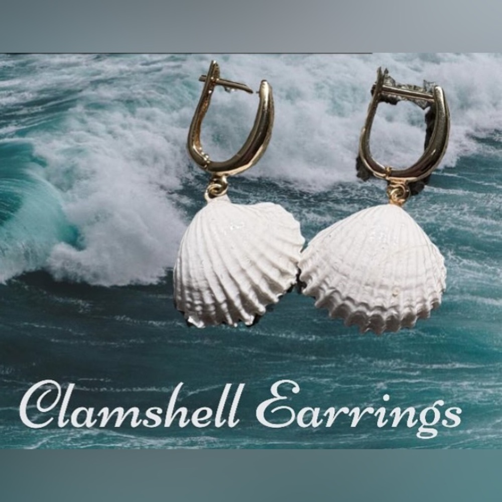 Gold and White Clamshell Earrings